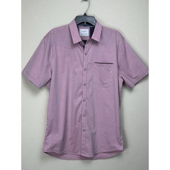 Craft & Flow Button Up Shirt Men's XL Large Pink Print Blue Accents Short Sleeve - Picture 1 of 13
